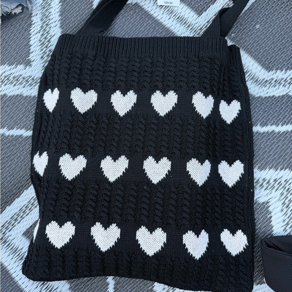 Black and White Heart Patterned Tote Bag